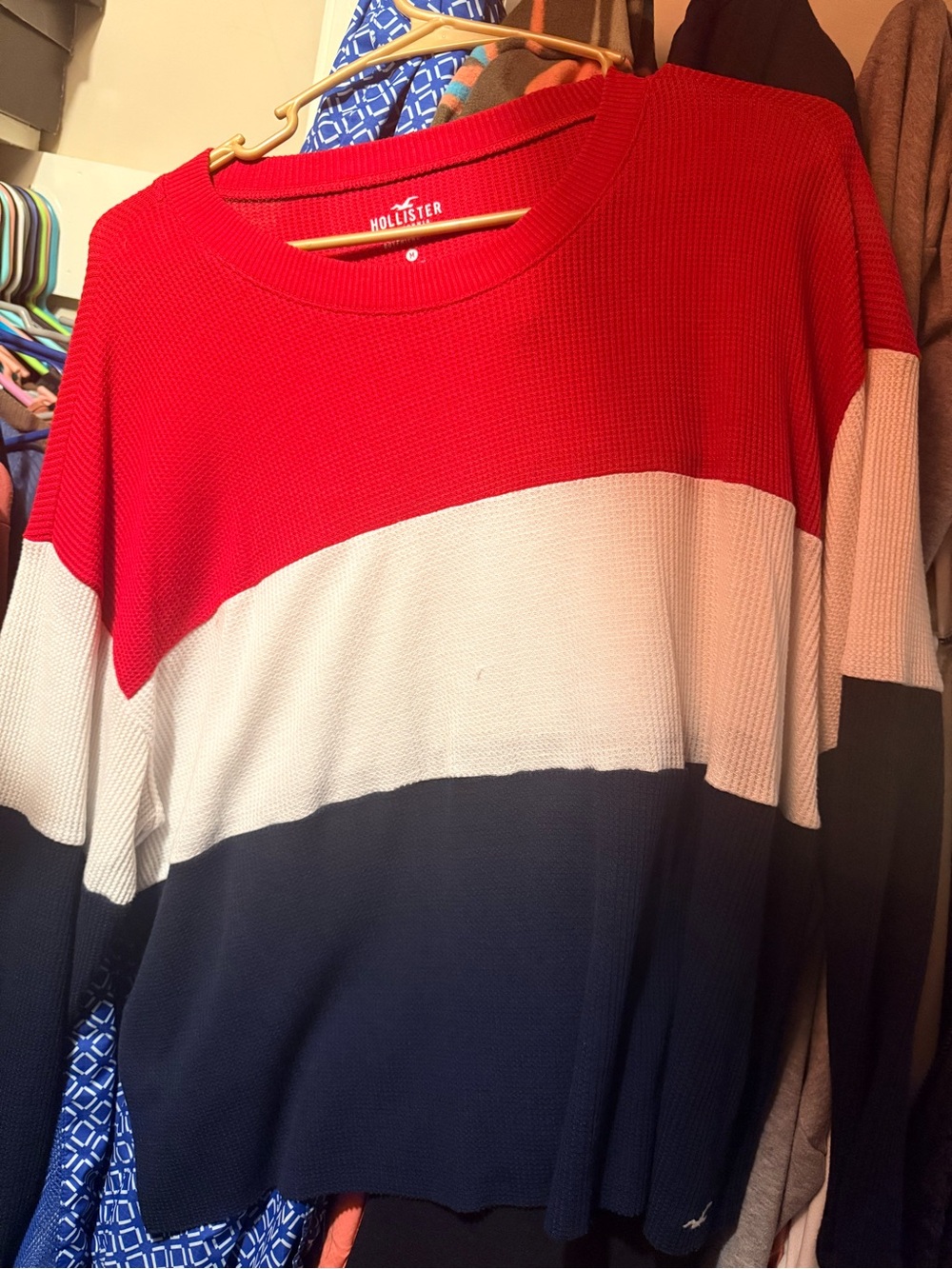 Hollister Red White Navy Colorblock Crewneck Sweater
